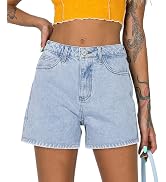 Angerella Denim Shorts for Women Mid Rise Ripped Jean Shorts Stretchy Folded Hem Hot Short Jeans