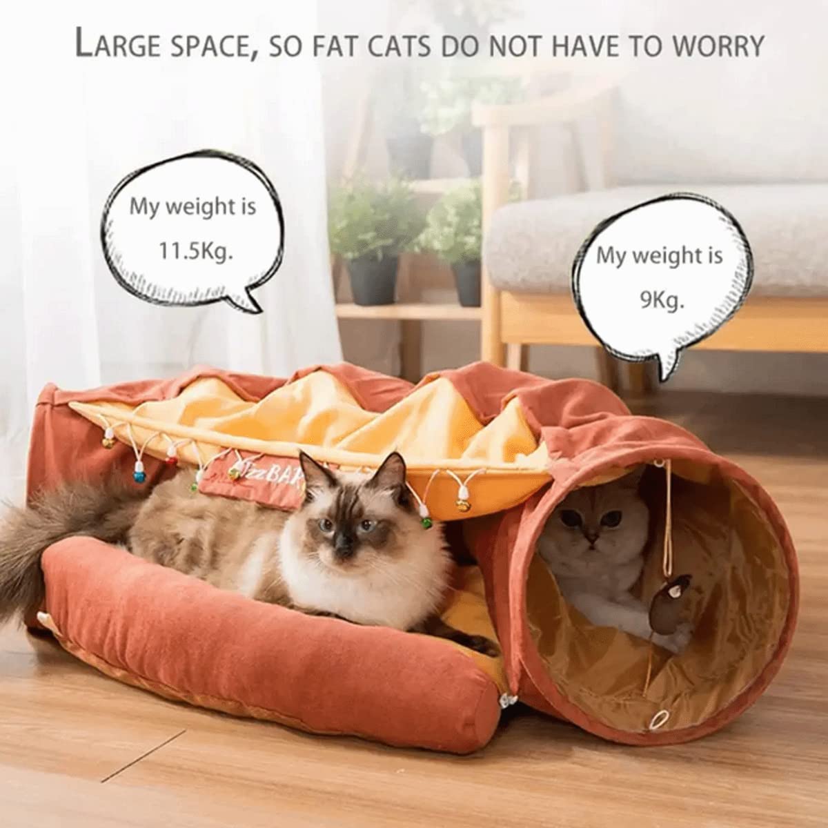 LEFTSTARER Túneles plegables 2 en 1 para gatos de interior, camas y escondite para mascotas, perros, conejos, hogar, tubos de túnel suaves, juguetes con alfombrilla extraíble lavable (barra)