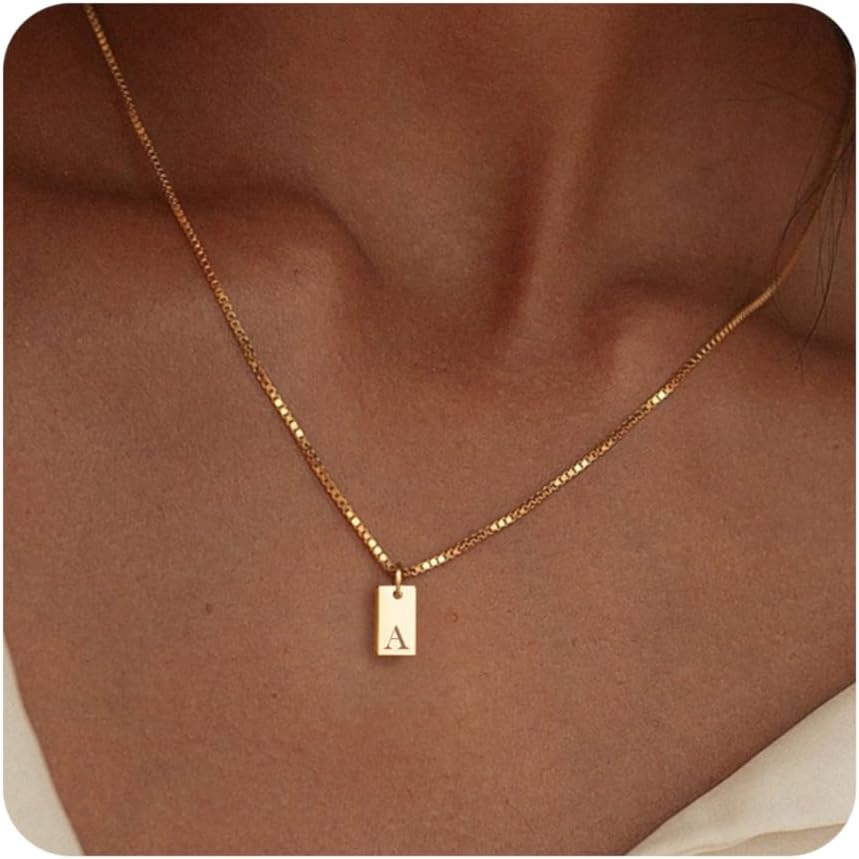 FISSEN JEWELRY Stocking Stuffers Initial Necklaces for Women 14K Gold Plated Letter Necklace Dainty Name Pendant Necklace Personalized Christmas Gifts for Women Trendy Gold Jewelry