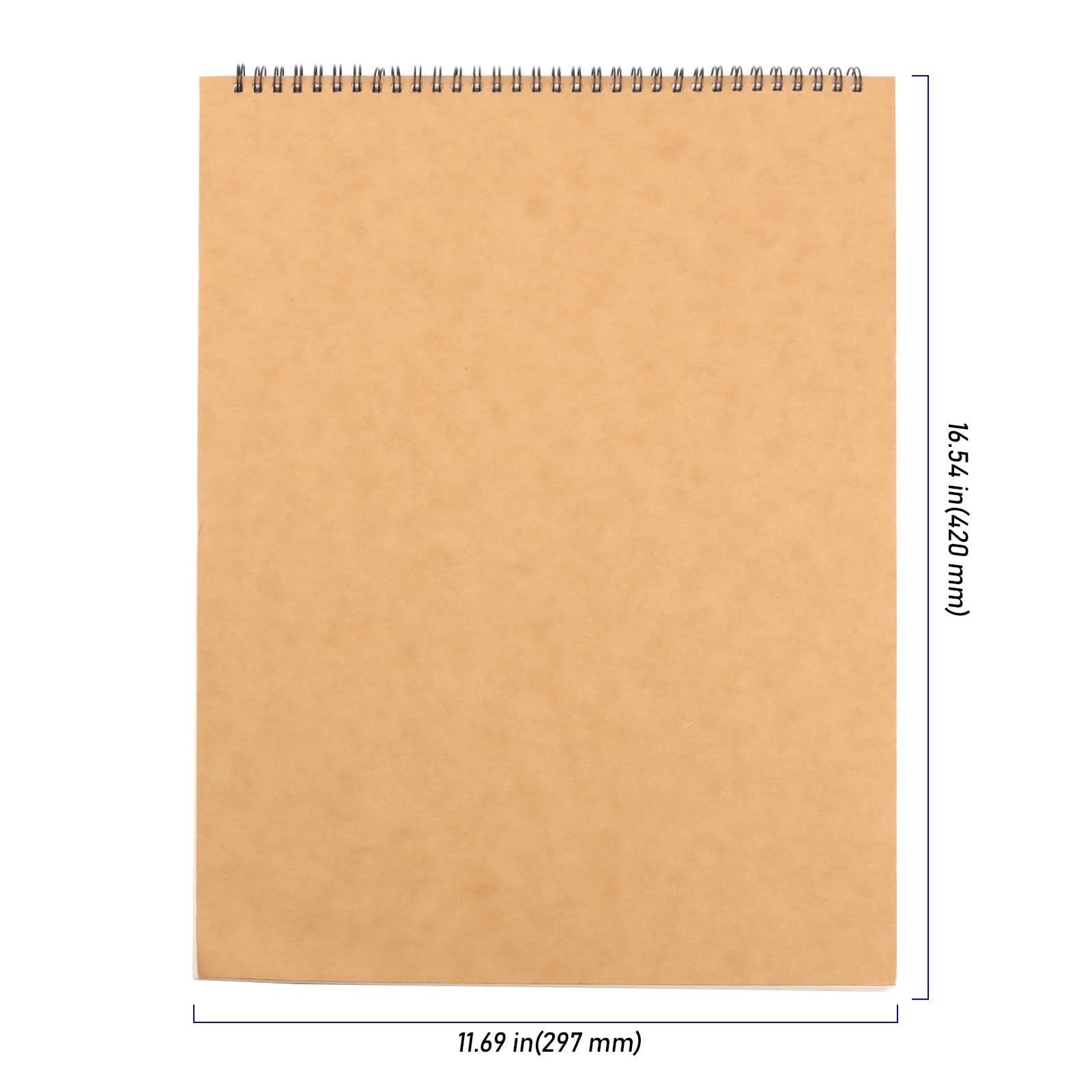 ZEONHEI Paquete de 6 cuadernos de bocetos en espiral A3 en blanco, 30 hojas/60 páginas de bloc de bocetos A3 de 160 g/m², bloc de dibujo con cubierta de papel kraft marrón para pintar, bocetos, dibujo