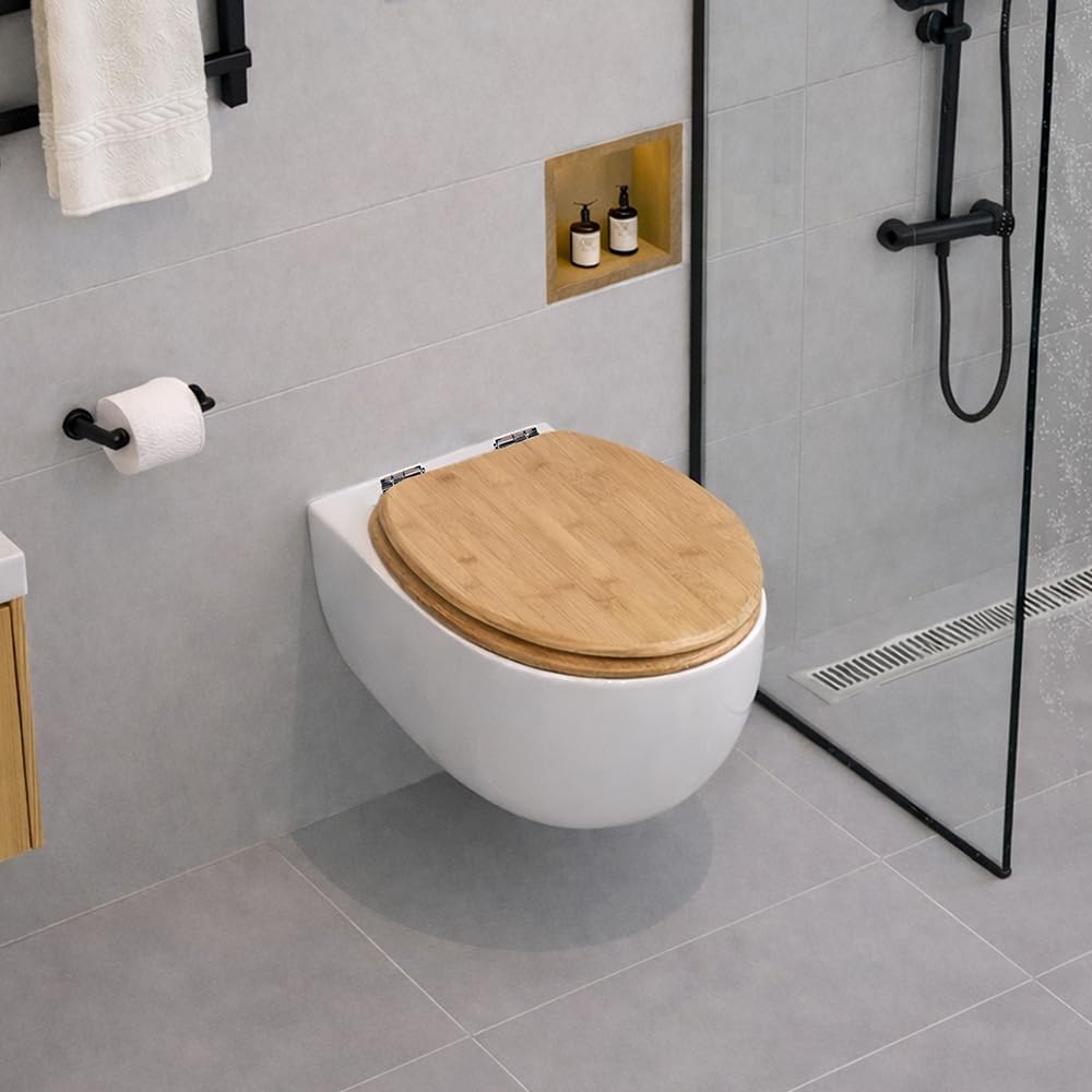 Deska sedesowa z bambusa wolnoopadająca, szybkie zapięcie i Easy-Clean, Soft-Touch PIKLiDS