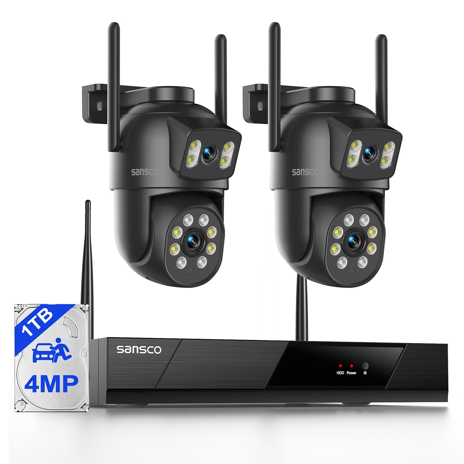 SANSCO 4MP Dual Lens Wireless CCTV Security Camera System with 1TB HDD, 16CH NVR, 2x 360° View PTZ WiFi Camera Outdoor, Auto Tracking, Color Night Vision,Human Detection, 2-Way Audio, 24/7 Recording — image 1