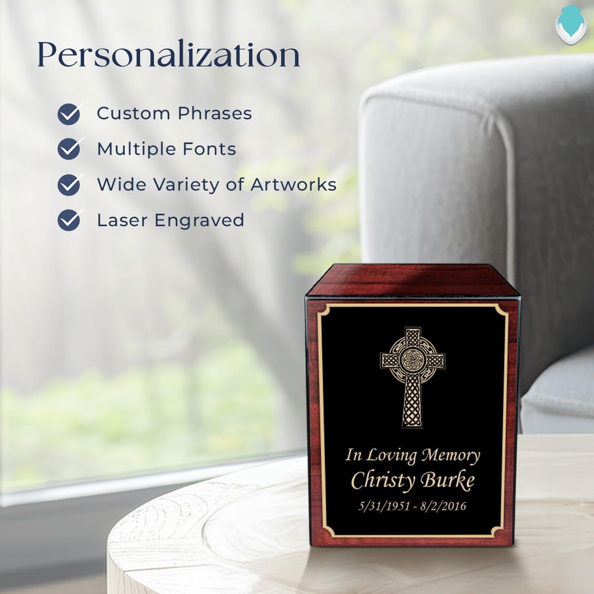 GetUrns Custom Celtic Cross Small Urn Box for Human Ashes I Personalized Wooden Keepsake Cremation Urn for Male or Female I Cherry Wood Memorial Box I 40lbs