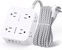 HANYCONY Surge Protector Power Strip: 8 Wide Outlets, 4 USB Ports (2 USB-C), 5Ft Braided Cord, Flat Plug, Wall Mountable ETL for Home Office Desk