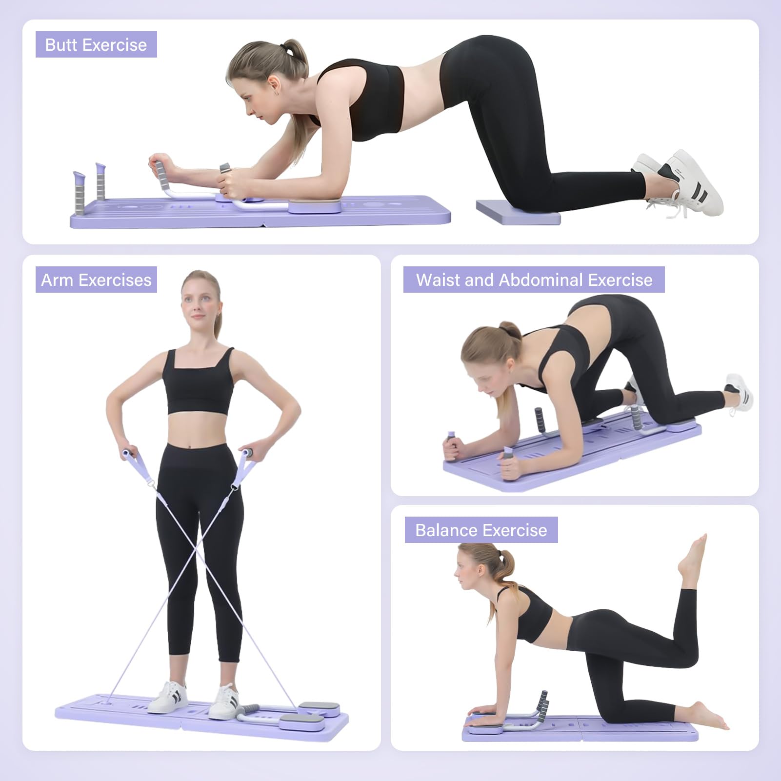 Set 5 in 1 per pilates riformatore, tavola da pilates con contatore a LED, rullo auto-rimbalzo, pieghevole, multifunzionale, per casa e palestra