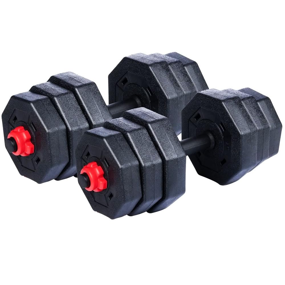 Set Manubri Convertibili in Bilanciere 19Kg Totali 12 Dischi Regolabili Impugnatura Antiscivolo Piastre di Pesi Rivestiti in Plastica Dura Riempiti Barra Lunga Allenamento Muscoli Casa Palestra