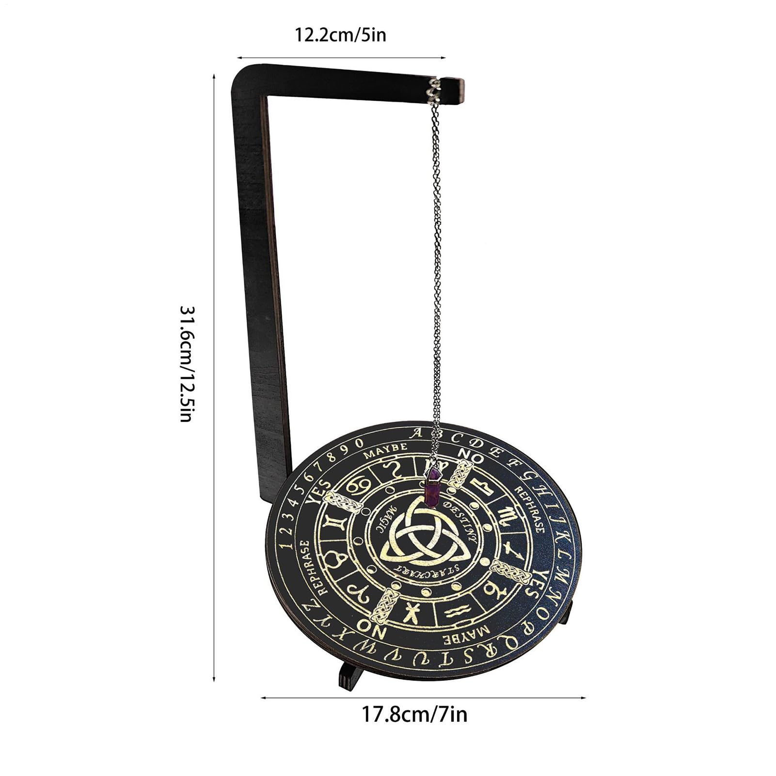 Tavola a pendolo in legno per decorazioni divinatorie, tavola divinatoria con collana di cris-tallo a pendolo per principianti, forniture per altari di stregoneria