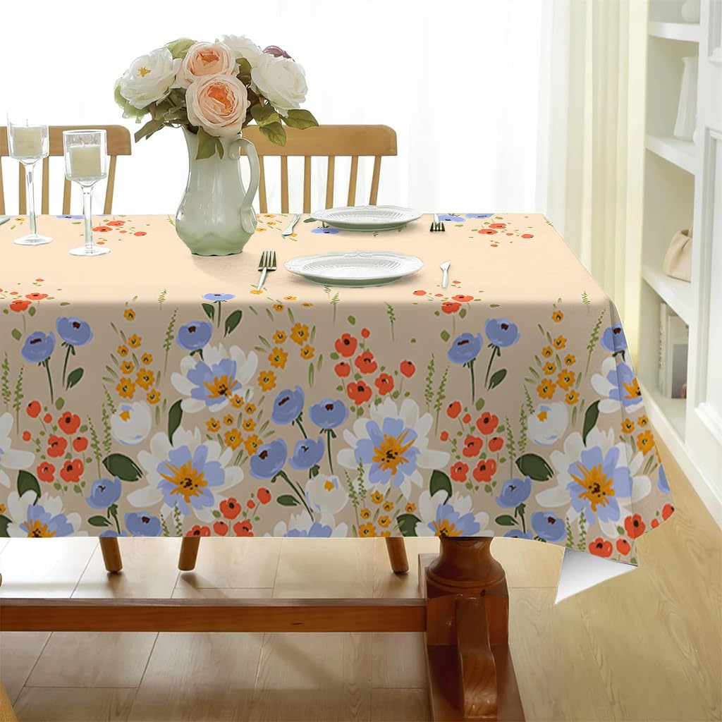 Tovaglia 140x260 cm Antimacchia con Motivo Margherita Selvatica | Papavero Tovaglia Decorativa Ghirlanda Floreale in Poliestere, Impermeabile e Lavabile per Cucina Sala da Pranzo Giardino