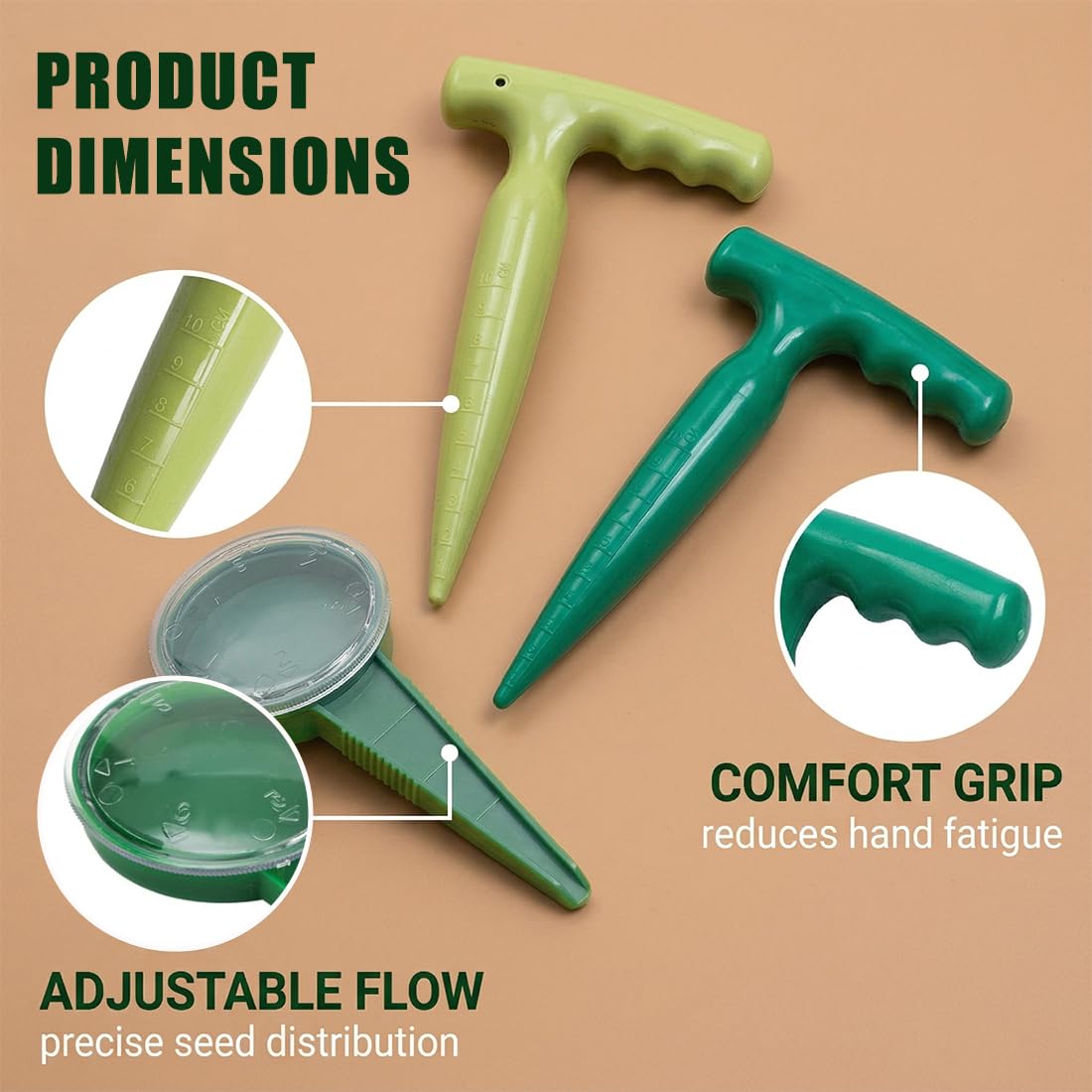2pcs Piantatore Di Bulbi,Dibber Con Scala Di Misurazione Per Una Piantagione Precisa,Ideale Per La Attrezzi Da Giardino Verdure e Fiori,1pcs Seminatrice Regolabile a Cinque Velocità