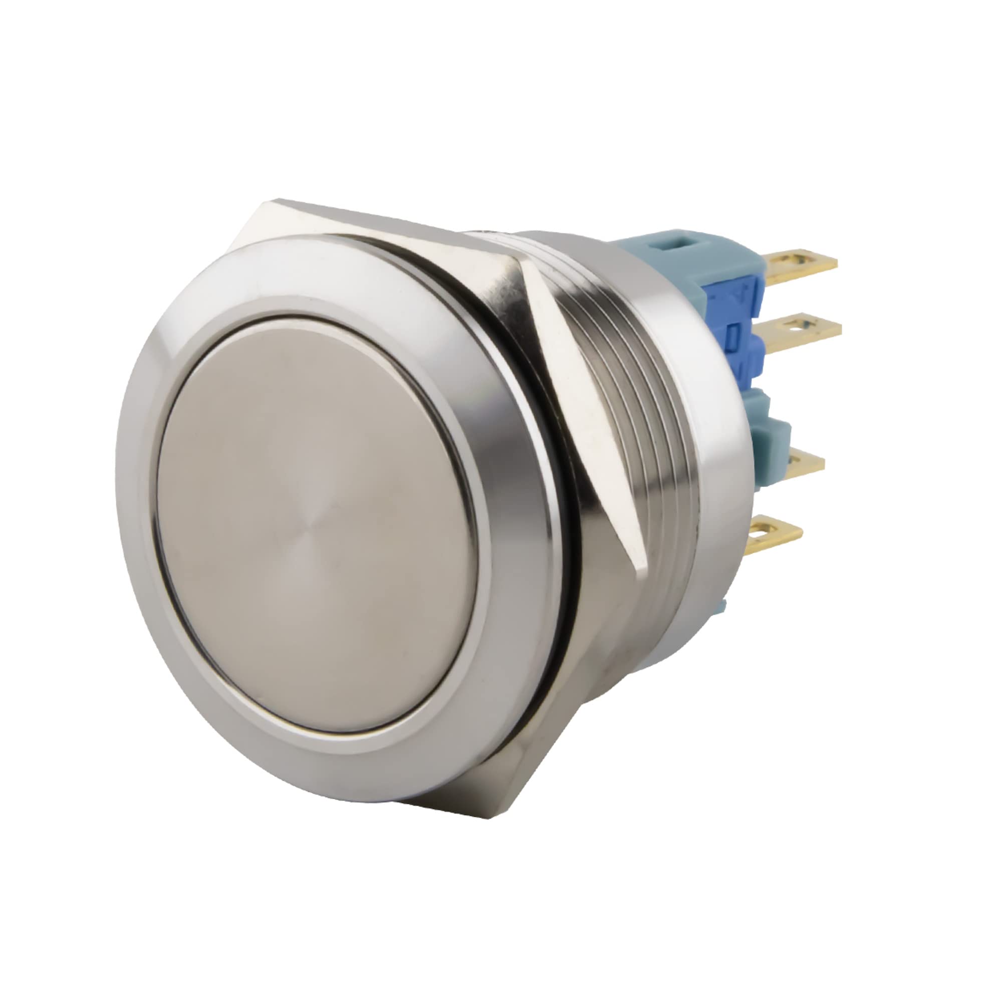 SeKi Stainless steel pressure switch Ø 22 mm locking flat head shape soldering/flat plug 0.5 x 2.8 socket