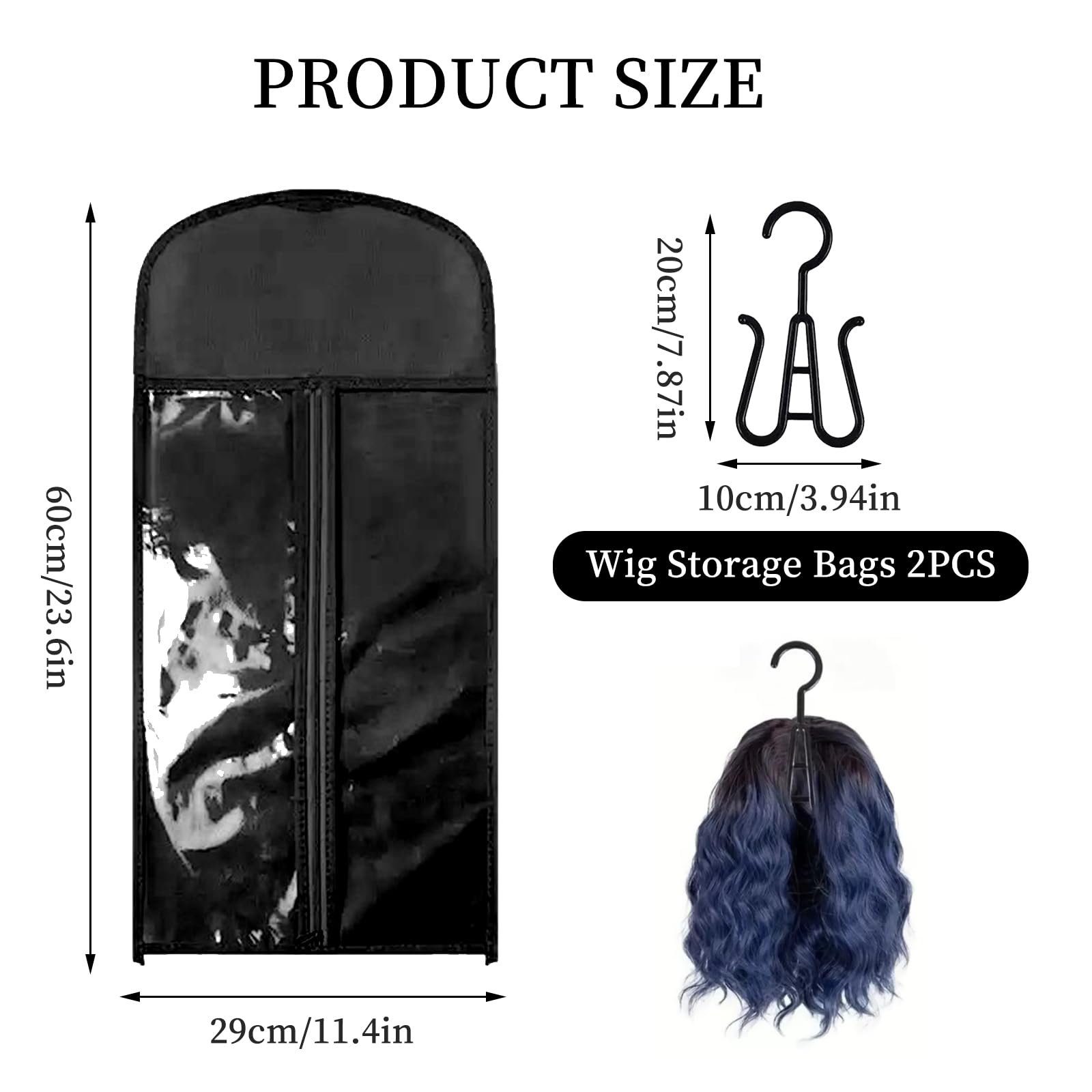2PCS Wig Storage Bags with Hanger, Dustproof & Waterproof Hair Extension Holder for Wigs/Extensions/Ponytails - Image 2