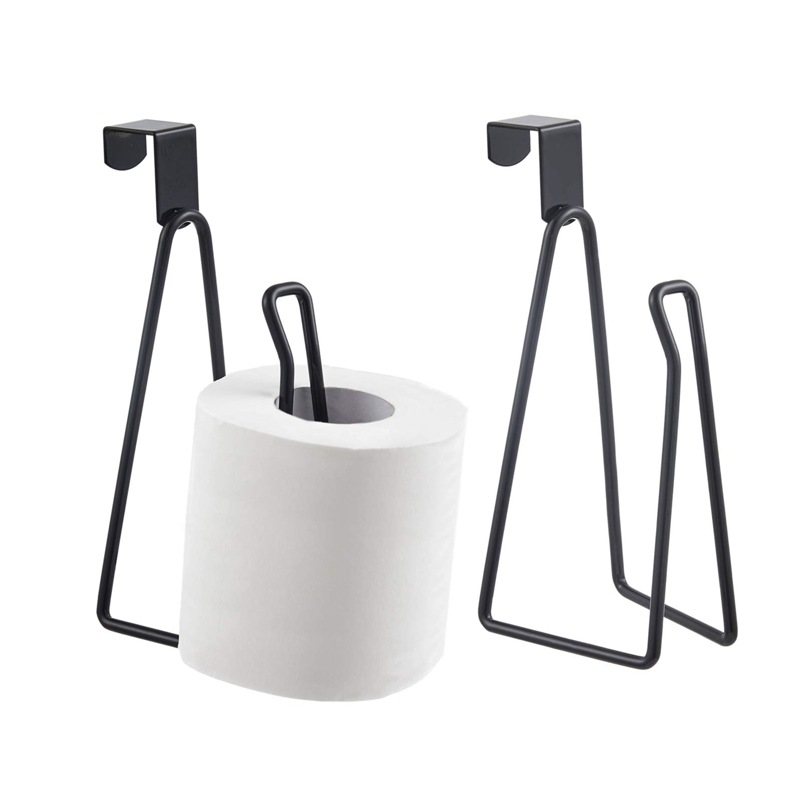 YININE Over The Tank Toilet Paper Holder Stand, 2 Pack Metal Hanging on Toilet Tissue Roll Paper Holder Reserve Dispenser for Bathroom RV Camper- Black