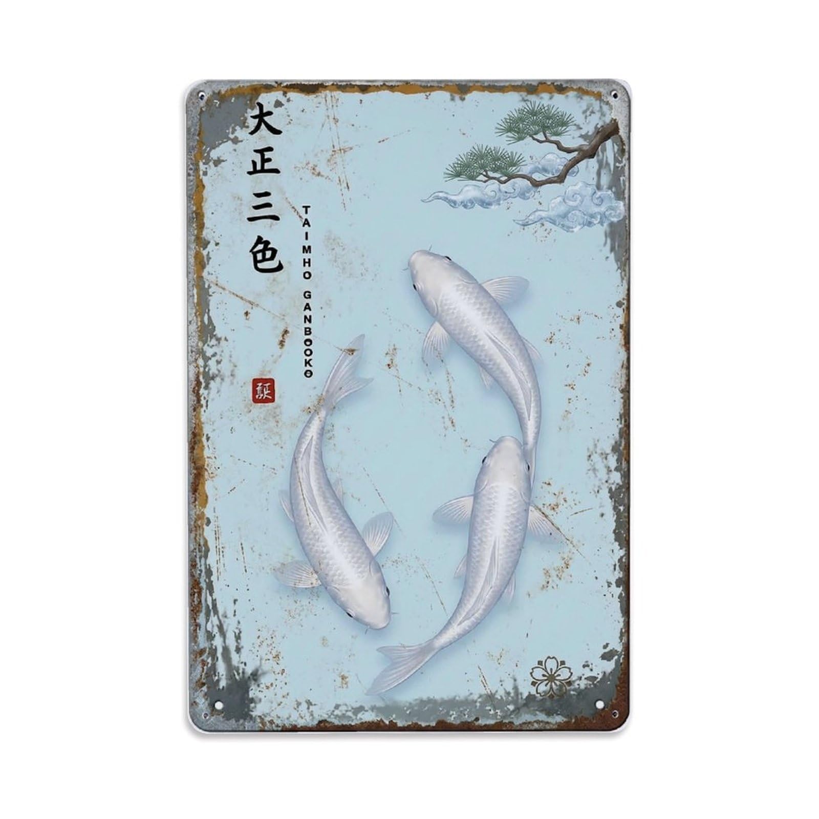 Crystal Pond Koi Metal Tin Sign Plaque Wall Decor for Cafe, Club Bar, Office, Home Garden Metal Poster 8x12Inch