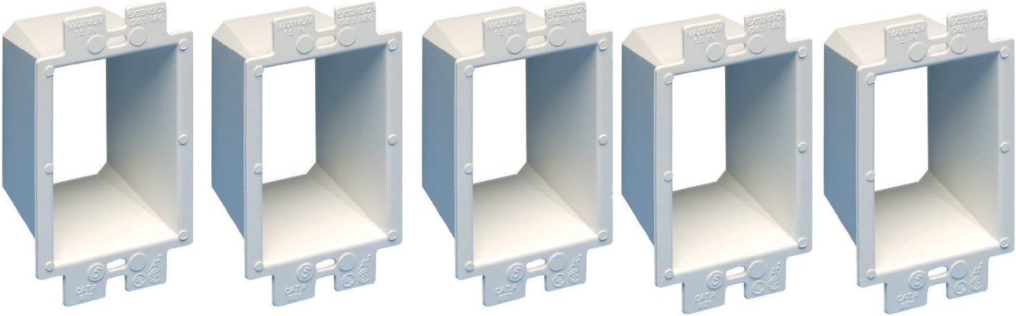 Arlington BE1-5 Electrical Outlet Box Extender, 1-Gang, White, 5-Pack
