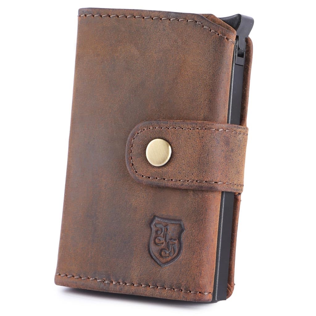 Slim Wallet aus Leder mit Münzfach & RFID Schutz - Mini Geldbörse Herren Kartenetui - Portmonee klein aus Echtleder - Geldbeutel für EC-Karten, Kreditkartenetui für 10 Karten, braun