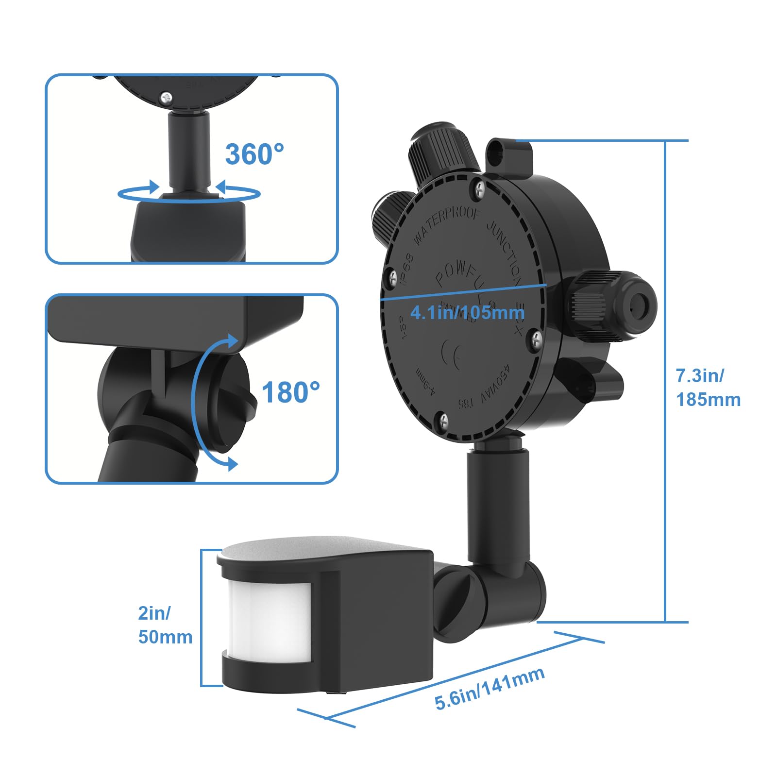 Kekeou Sensor de movimiento, detector de movimiento de repuesto de 160 grados para reflector de seguridad, tiempo ajustable y sensibilidad de detección de hasta 40 pies, sensor PIR de 2 modos para luz