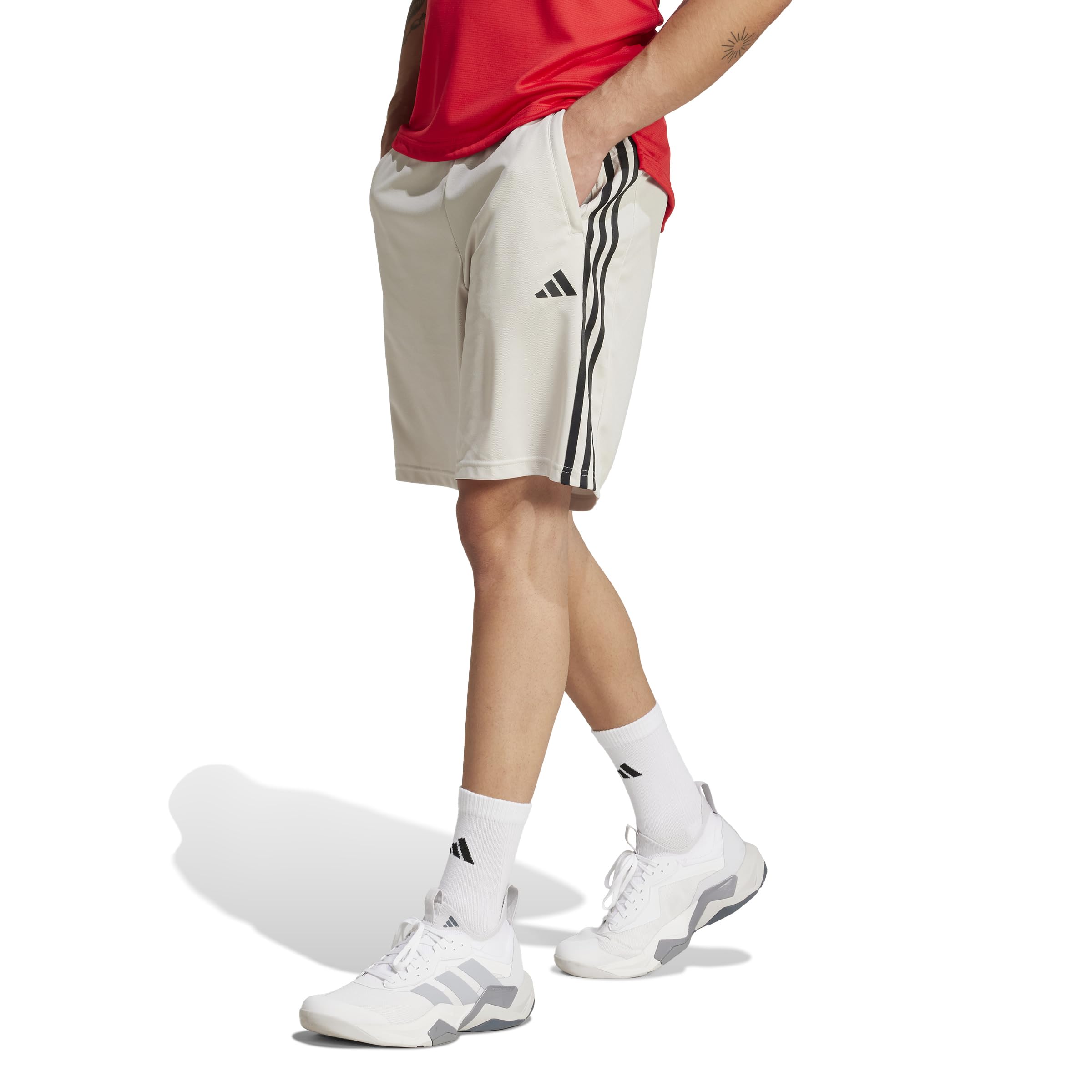 adidas Men's Train Essentials Piqué 3-Stripes Shorts, Wonder Alumina/Black, L Tall
