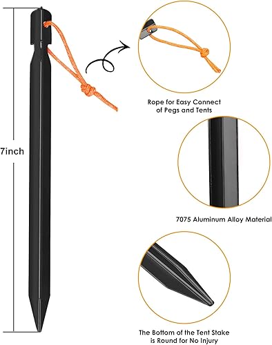 Miniatura 9 de Grassman Paquete de 12 estacas para tienda de campaña, estacas de aluminio 7075, clavijas de tierra ligeras y resistentes, estacas de metal