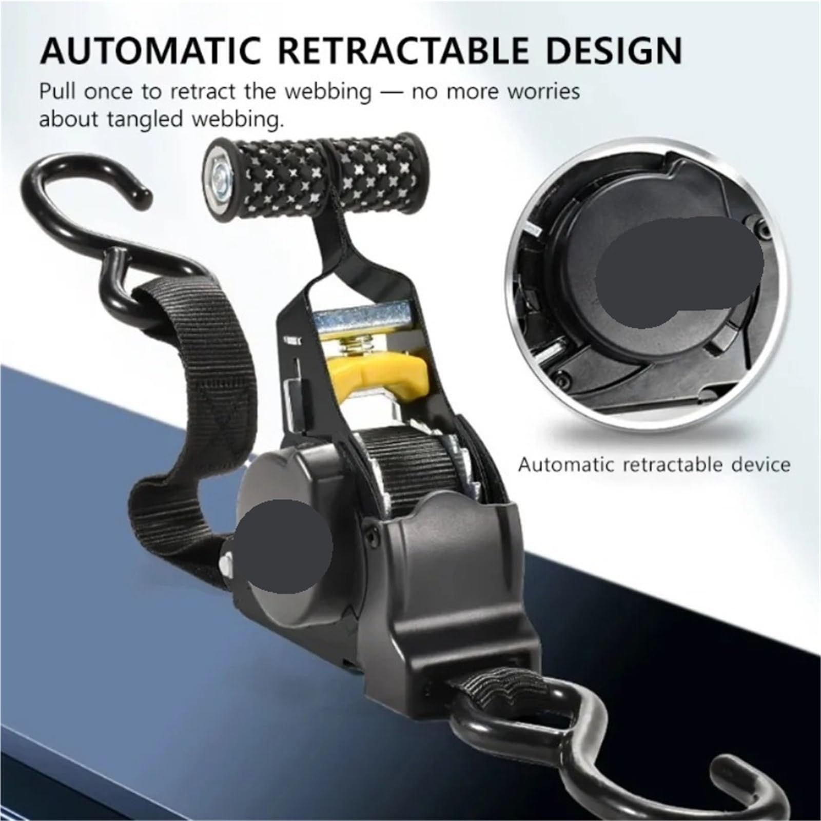cinchas de Amarre Correa de trinquete retráctil automática, 680KG, 330CM, for Transporte Carga, camión, Motocicleta, Viaje, Correas Resistentes liberación rápida(Yellow 2 Pieces)