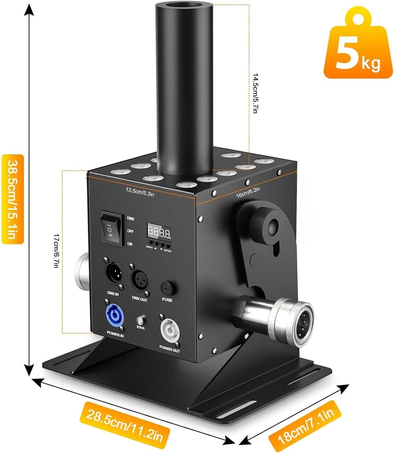 Wytwornice mgły scenicznej CO2, cyfrowe sterowanie DMX o mocy 250 W, 6-kanałowa armata LED CO2 z wężem gazowym o długości 6 m