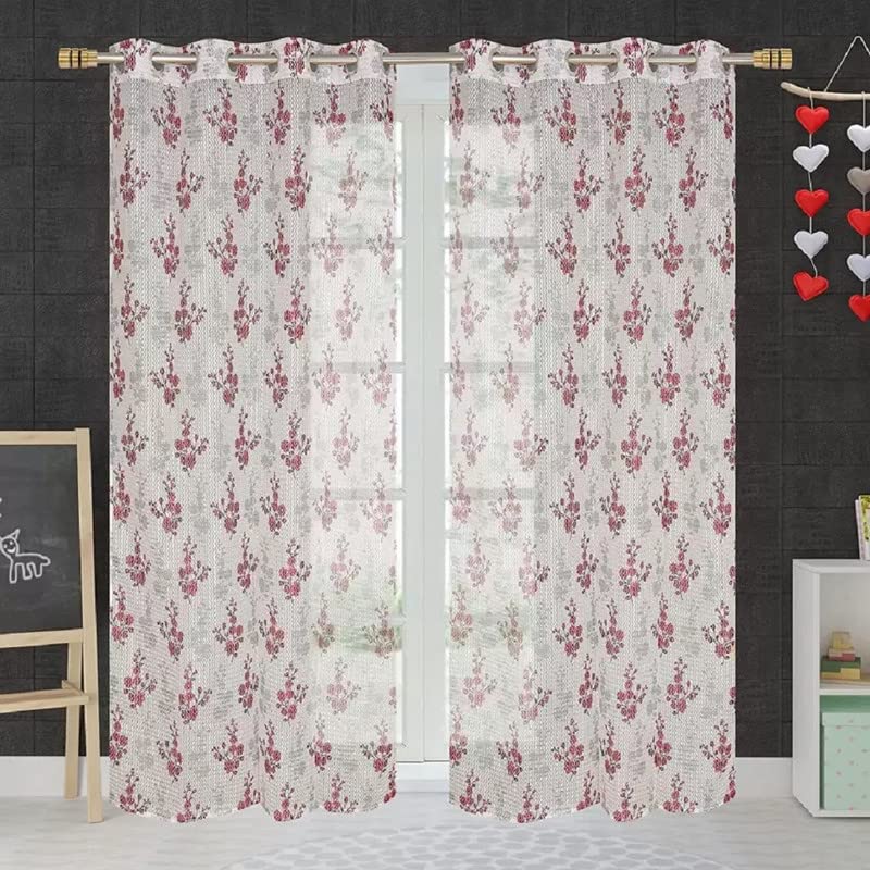 BEAUTIFULGHAR CREATIONS Polyester Floral Design Heavy Net Tissue Shemi Sheer Transparent Long Door Curtains (4X9Feet) Pack of 2 Pecs Maroon