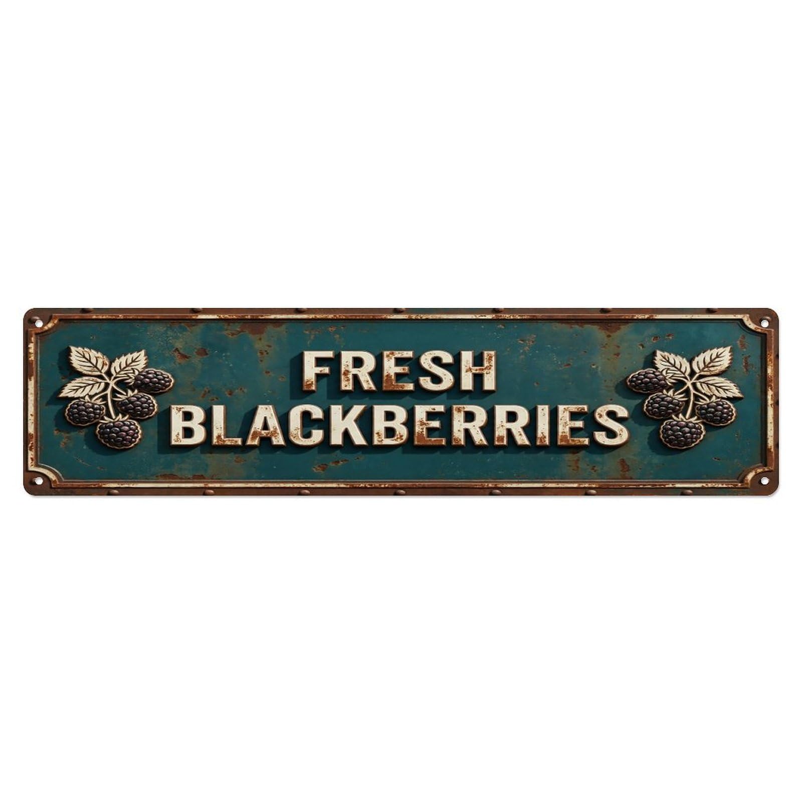 FRESH BLACKBERRIES Vintage Berry Rustic Farmhouse Metal Tin Sign