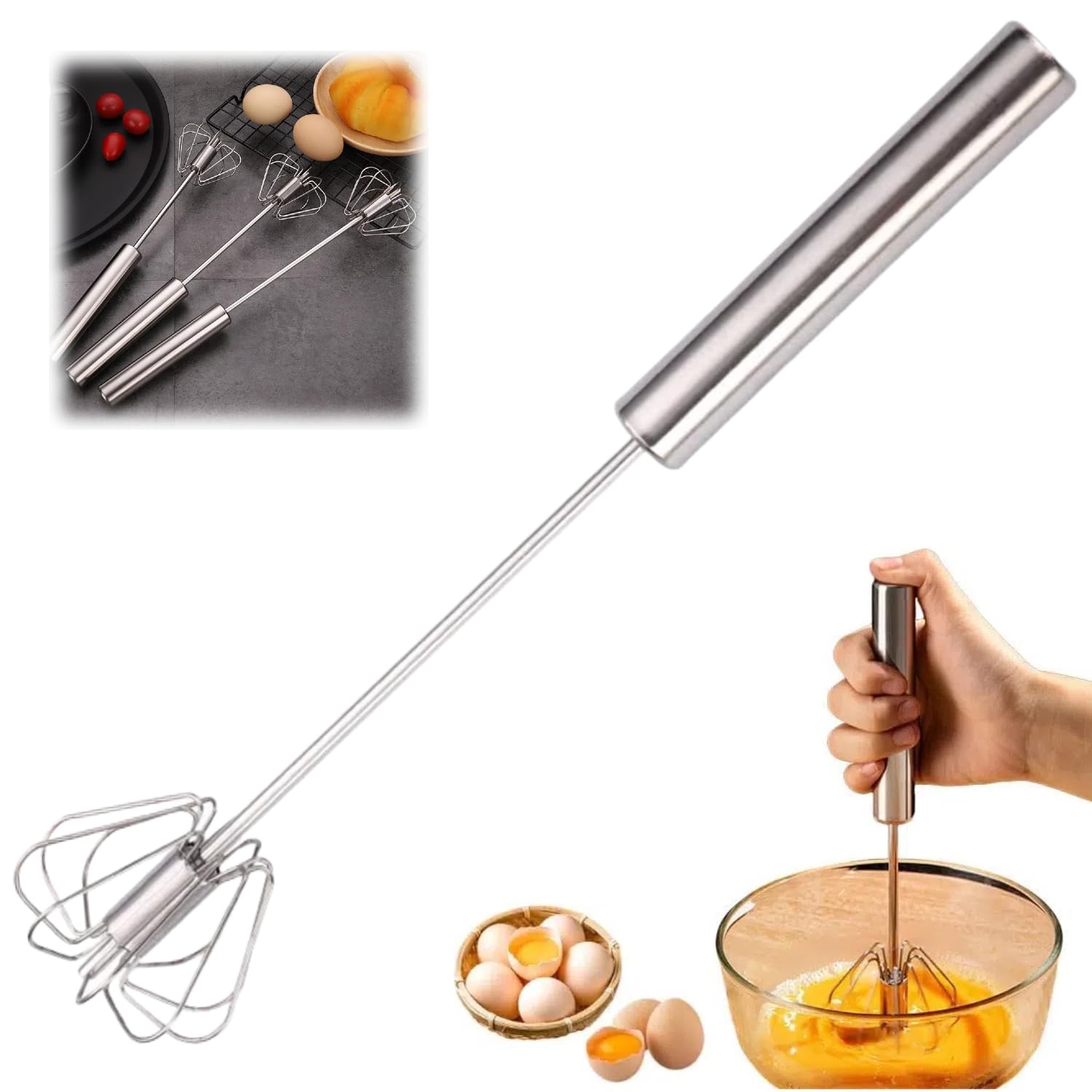 New Stainless Steel Egg Whisk 2025 Upgarded Hand Mixer Whisk Blender Egg Beater Hand Push Mixer Stirrer for