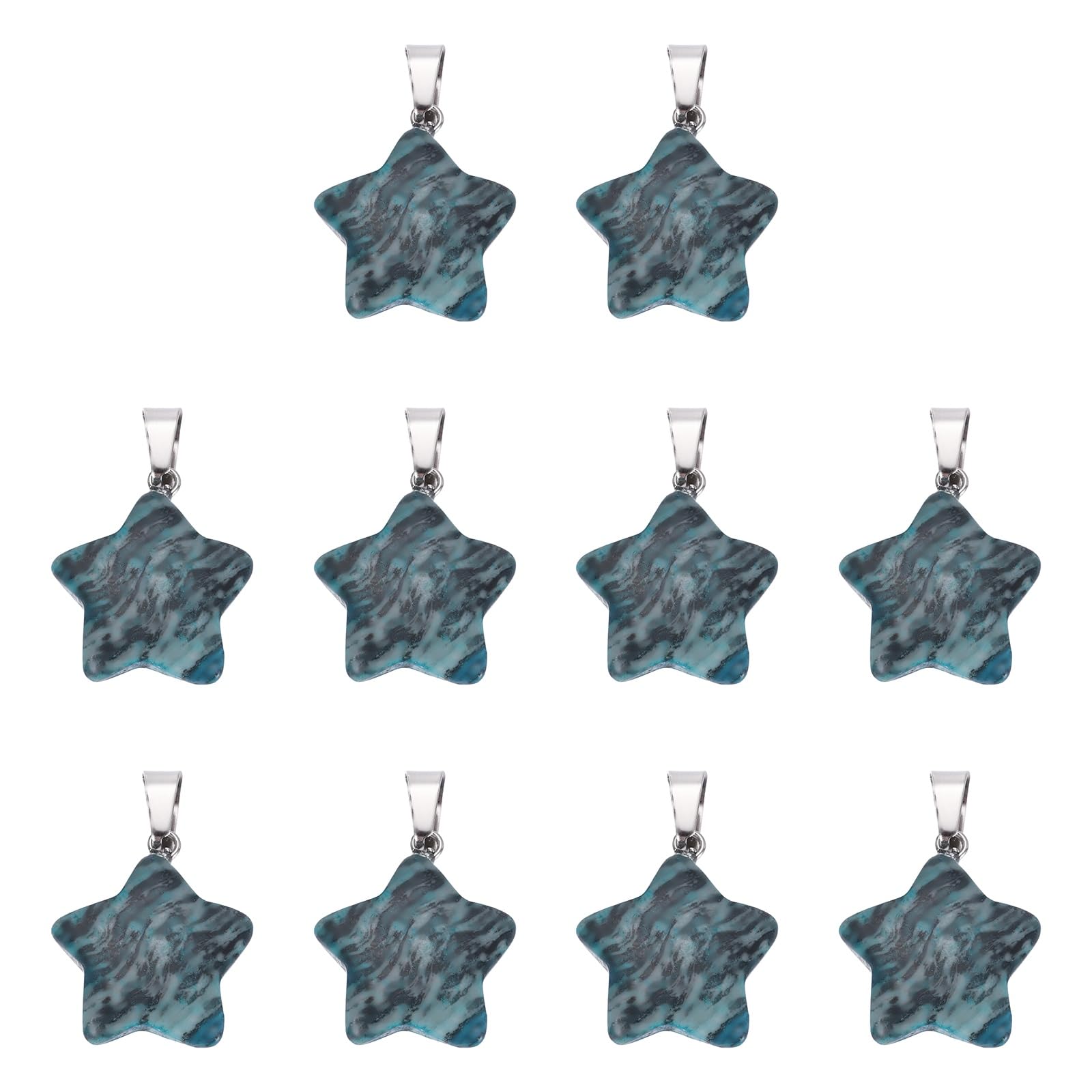 sourcing map 10 Pcs Star Stone Pendants, 20mm Natural Crystal Star Charm Blue Pentagram Charms Worry Stones for Meditation Energy DIY Necklace Jewelry Making