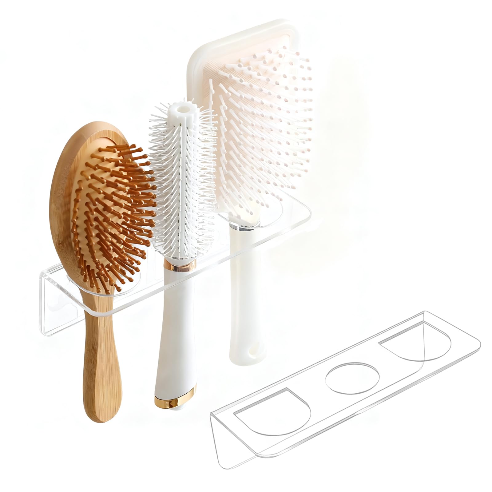 Zliger 2-Piece Comb Storage Rack, Acrylic Hairdressing Tool Holder, Wall-Mounted Bathroom Accessory Organiser, Self-Adhesive Hairdryer Holder, Suitable for Hairbrushes and Curling Irons