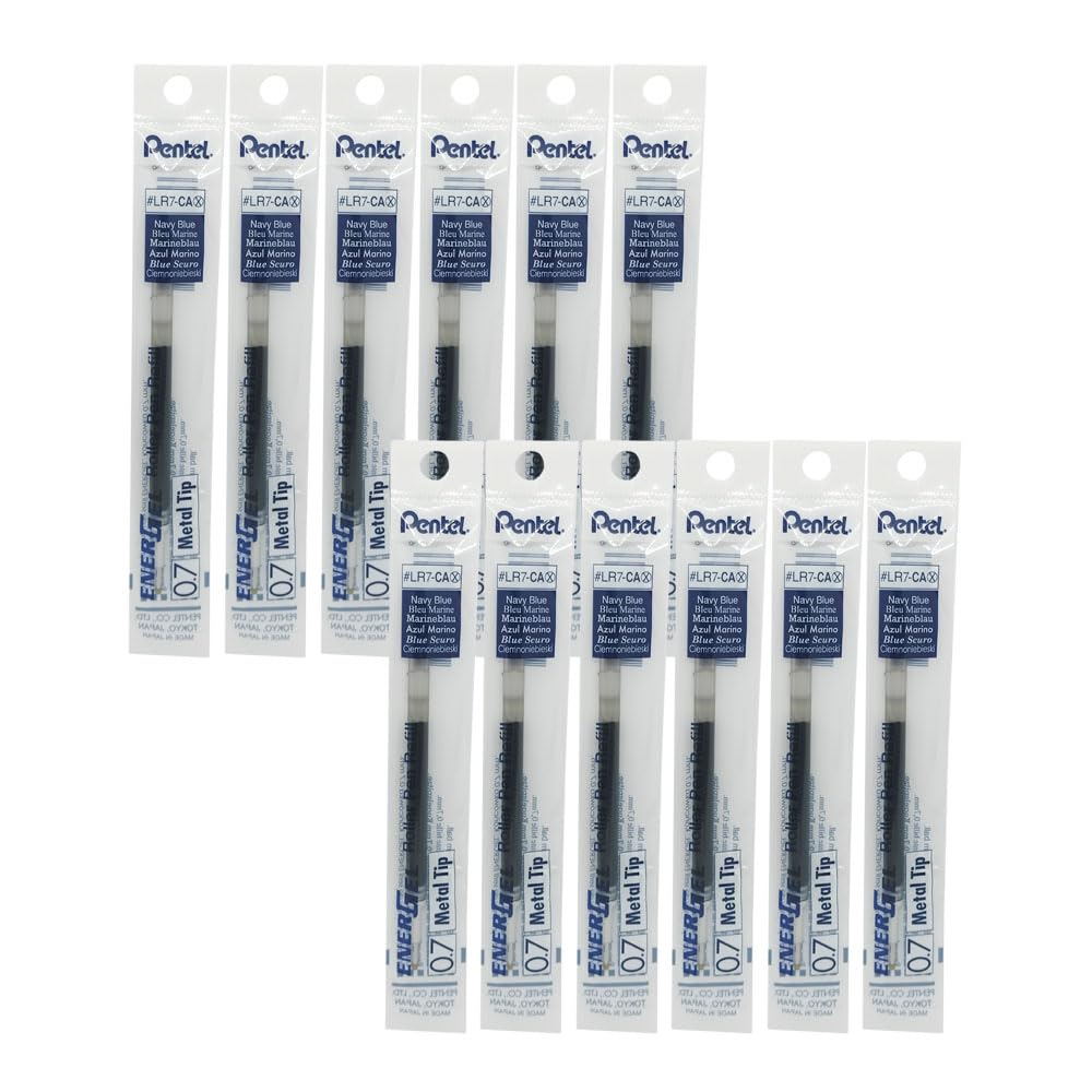 Refill Ink for EnerGel RTX Retractable Gel Pen, 12 Pack, 0.7mm, Medium Point, Navy Blue (LR7-CA)
