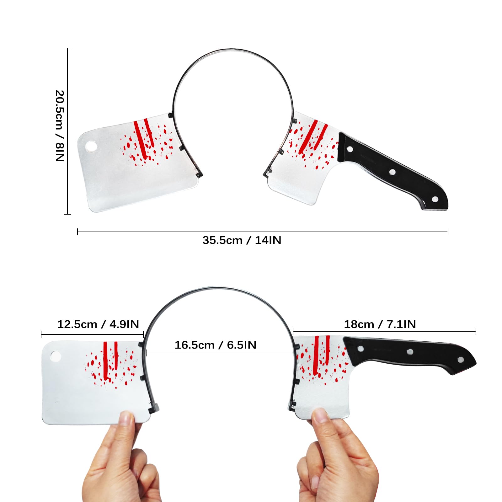 Rotumaty Scary Costume Accessories Bloody Headband (Bloody Cleaver/Knife/Syringe/Scissors) Funny Headwear Through Head Toys for Halloween (Cleaver)