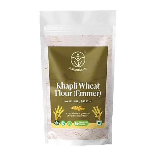 Shiva Organic Khapli Wheat Atta - 3.3 lbs  Harina de trigo Emmer  Alta fibra, baja en gluten, apta para diabéticos  Grano antiguo con abundante