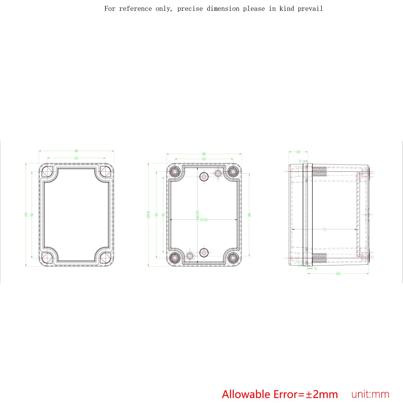 Boîte de jonction étanche IP67 en ABS noir avec plaque de montage pour appareils électroniques extérieurs 110 x 80 x 85 mm