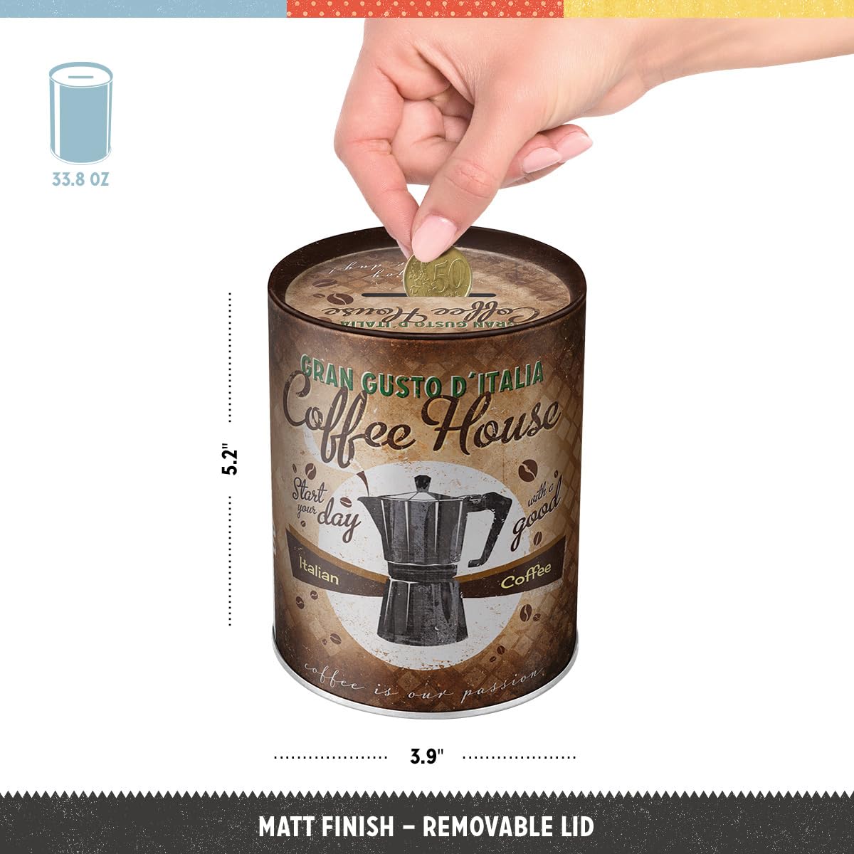 Nostalgic-Art Retro skarbonka, 1 l, Coffee Fund – Pomysł na prezent dla miłośników kawy, metalowa skarbonka, Styl vintage