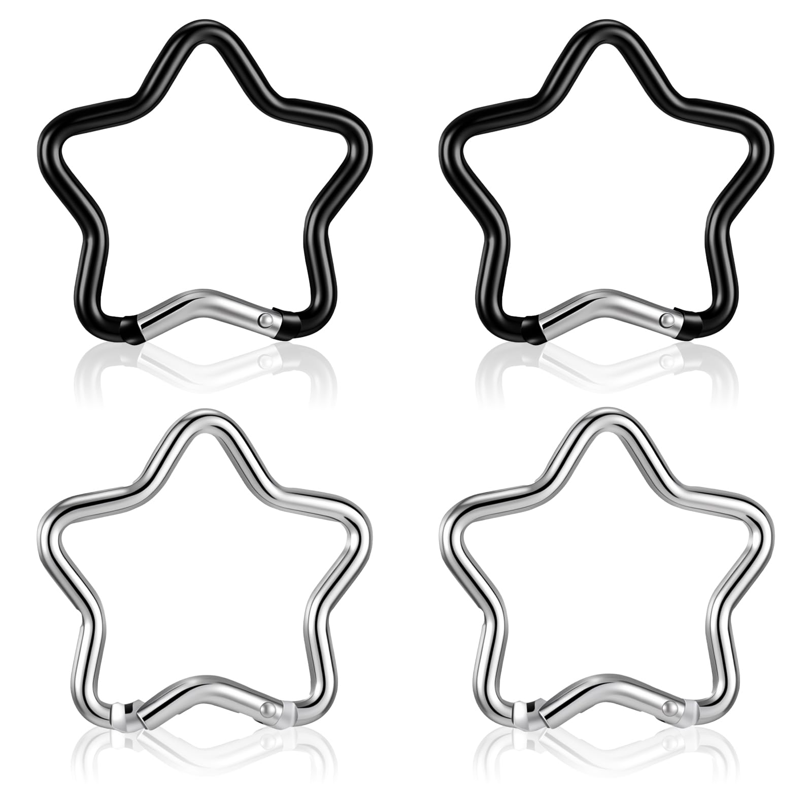 Larrel 4 Stück Schlüsselringe aus Metall in Sternform, Aluminiumlegierung Sternkarabiner Schlüsselanhänger Karabinerhaken für Schlüssel und Geldbörse, Silber Schwarz