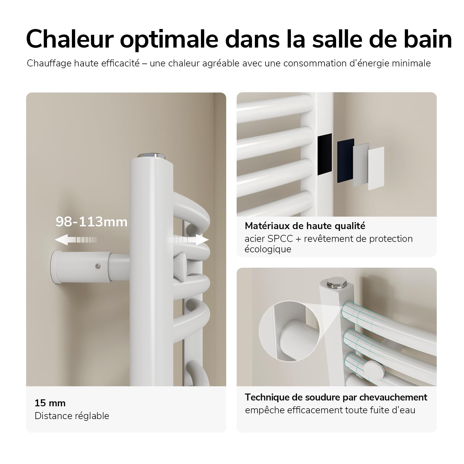 Chauffage Salle De Bain EMKE Chauffe-serviettes Électrique 50×50cm, Thermostat Intelligent WiFi, Radiateur De Salle De Seche Serviette Electrique Soufflant