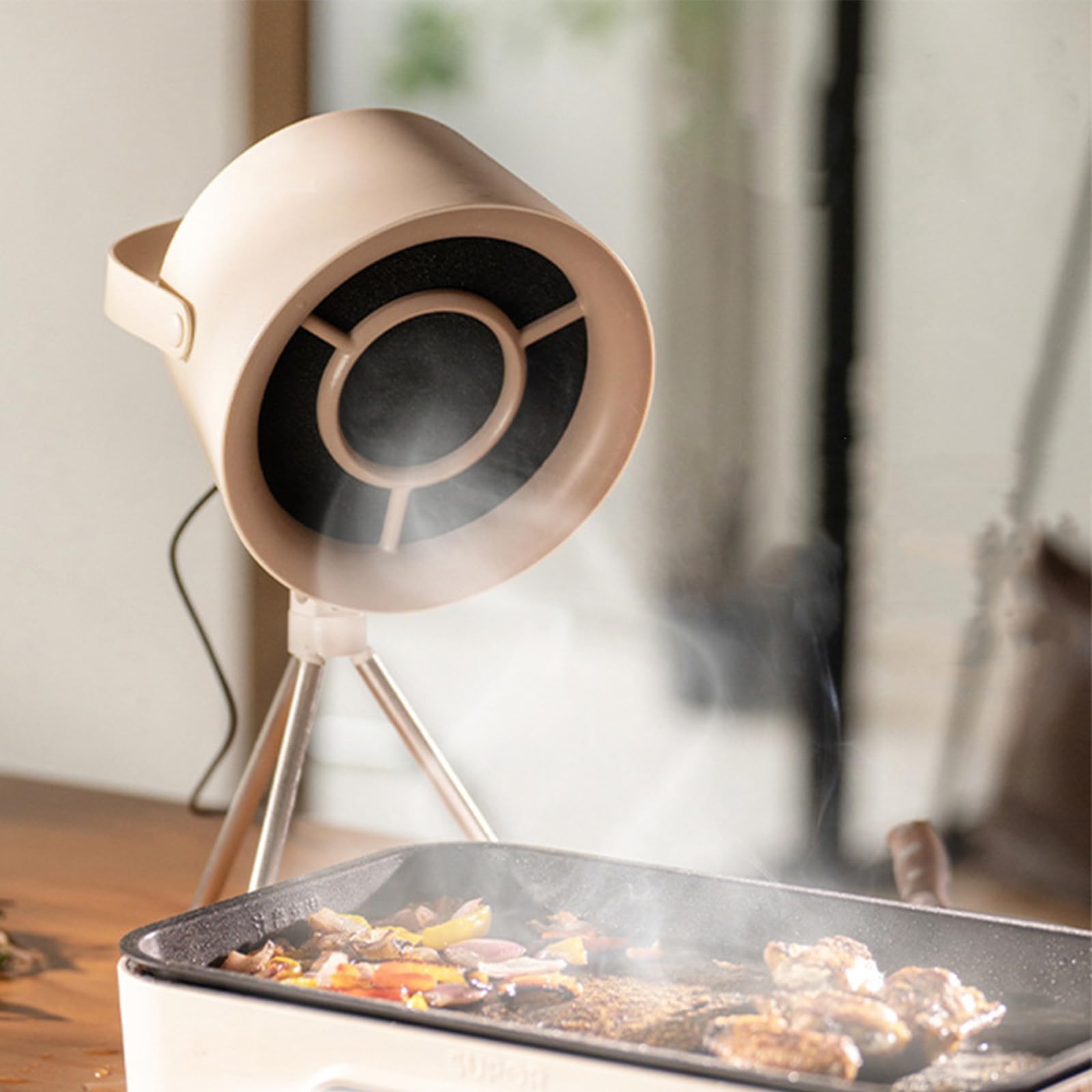 MIni Dunstabzugshaube mit Aktivkohlefilter, 2-Zweck Tischhaube Mobile Abzugshaube Dunstabzug, 3-Gang-Abluftventilator, Umluft Abzugshaube für Steak Grillen BBQ Camping Wohnmobil