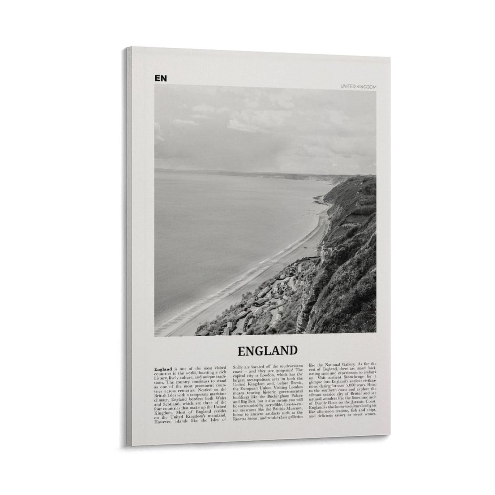 LZTEN England Print, Black And White Wall Art, Poster, Photo, Decor - UK, Europe Canvas