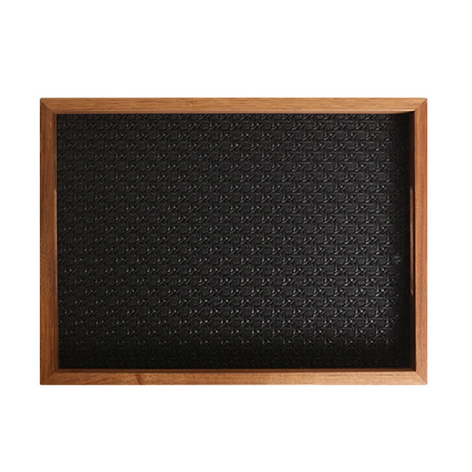 Xcsdew Color1 Solid Wood Tray,Leather Finish,Rectangular Aromatherapy,Openwork Handle,Suitable For Coffee Shop Use(,35X25.8x4cm)