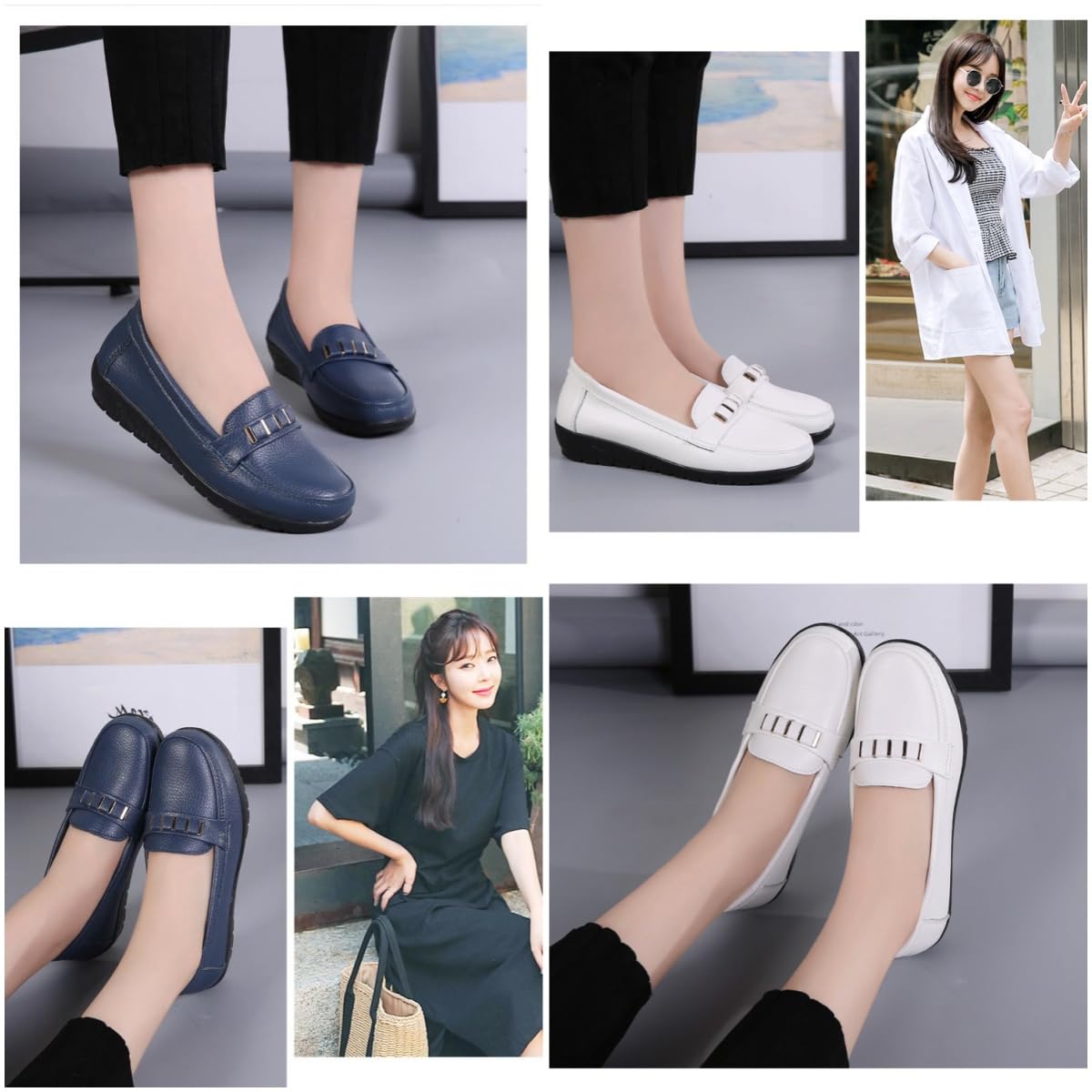Mocassini classici da donna in pelle comodi penny, mocassini ortopedici in pelle traspirante ampia vestibilità slip-on zeppa scarpe ufficio business walking mocassini