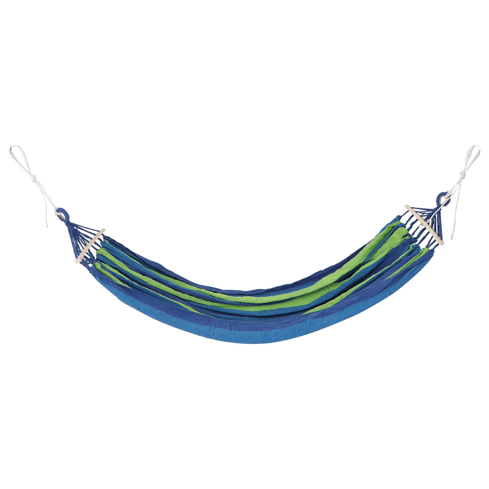 Hemobllo Hamac de Camping Double en Toile de Coton Rayée Bleu avec Boucle Anti-Renversement Capacité 150kg Pliable pour Forêt et Plage