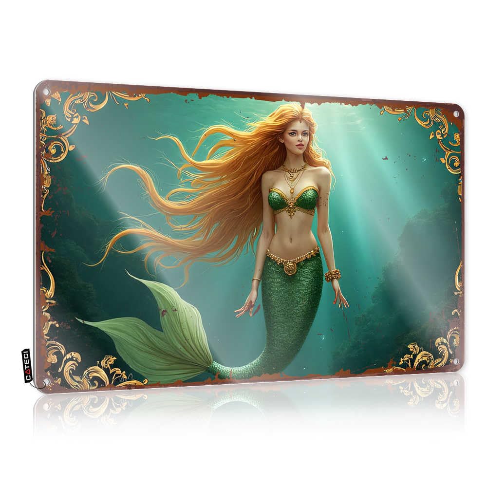 Fzfn Men's Colour Sign Stitch Ready To Hang - Golden Mermaid In Aquatic Majesty Ideas For Mancave(30X40cm)