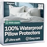 Niagara 12 Pack Waterproof Pillow Protectors Queen 20x30 Inches Smooth Zipper Premium Encasement Covers Quiet Cases Set White