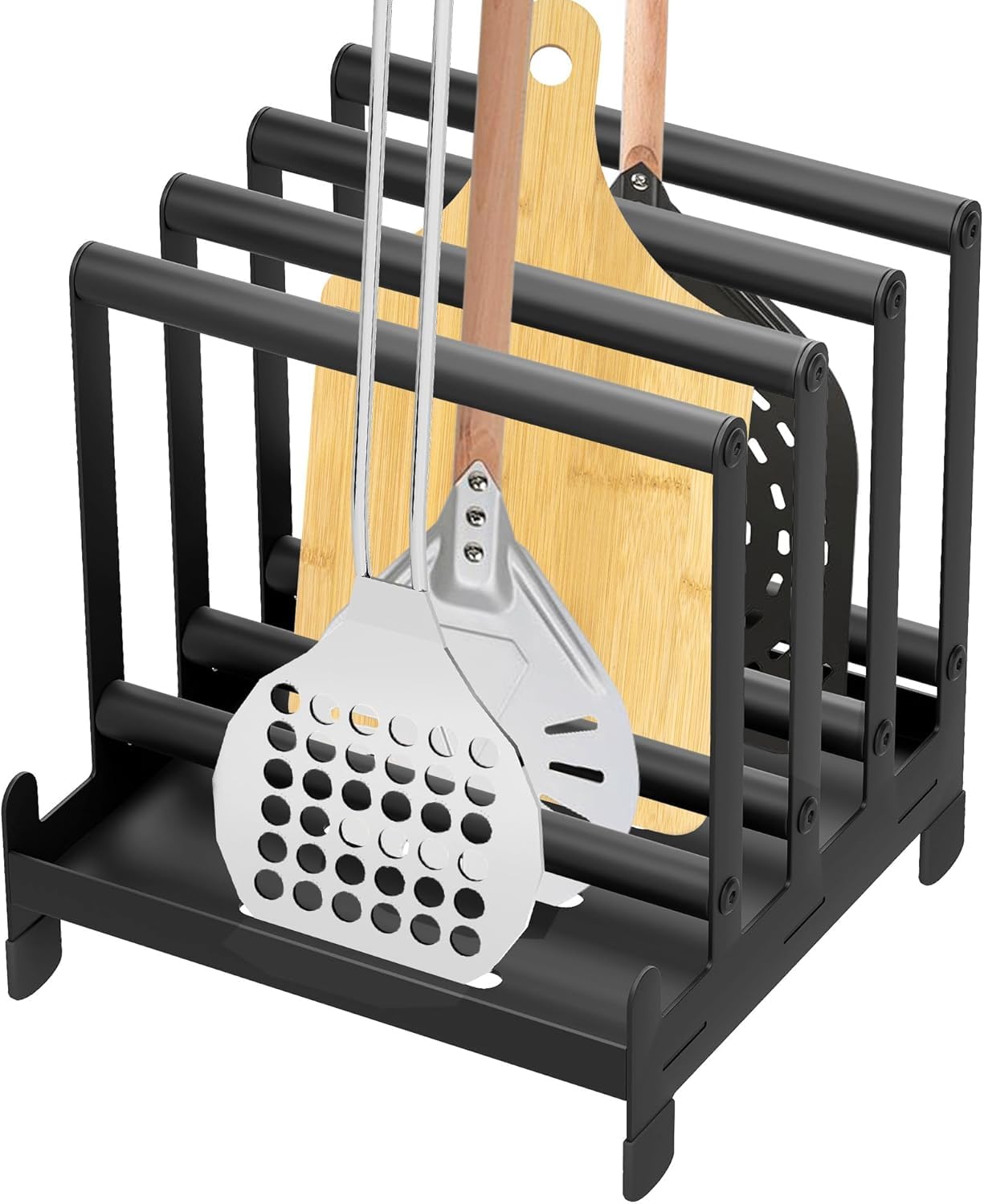 Support pour pelle à pizza en acier 24 x 24 x 36 cm, 4 emplacements disponibles, support pour pelles à pizza robuste avec pieds antidérapants pour spatule à pizza, tourne-pizza, rangement pour