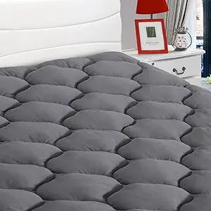 LEISURE TOWN Full Mattress Pad Fitted Quilted Cotton Mattress Cover Cooling Soft Pillow Top Mattress Topper with Down Alternative Filling Mattress Protector with 8-21 Deep Pocket (54x75 Inches Grey)