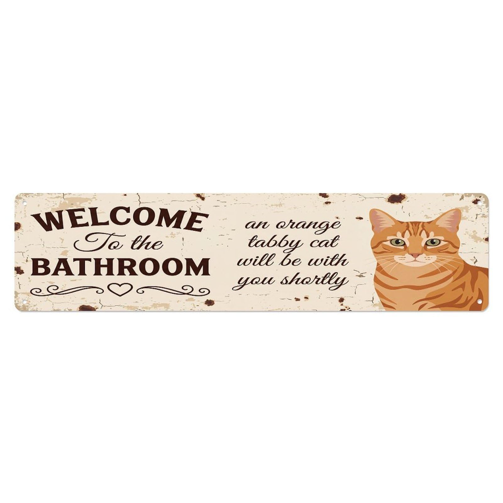 Vintage WELCOME To The BATHROOM Orange Tabby Cat Metal Tin Sign