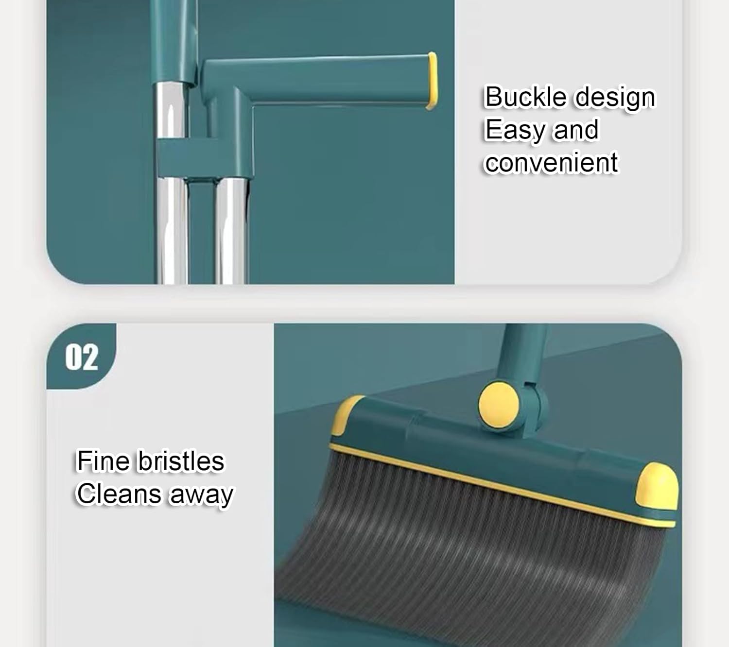 Commercial Broom and Dustpan Set,Long Handle Broom and Dustpan Set,Upright Dust Pan Combo for Home, Kitchen, Room, Office, Lobby Floor Use Without Bending,B