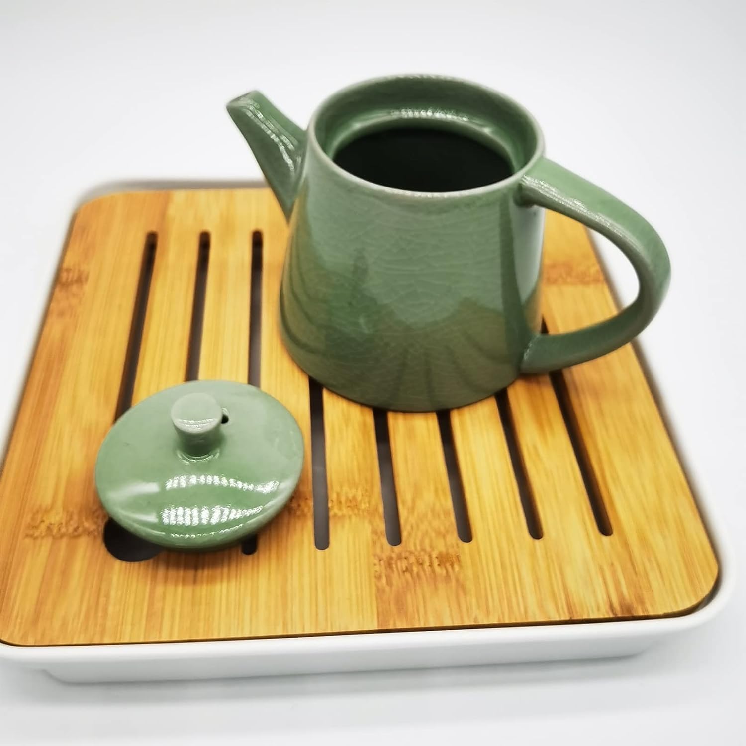 Juego de té Chino Kongfu portátil Verde, de cerámica, de Porcelana, para Viaje, Tetera, Tazas de té, Pinza para el té y Toalla (D)