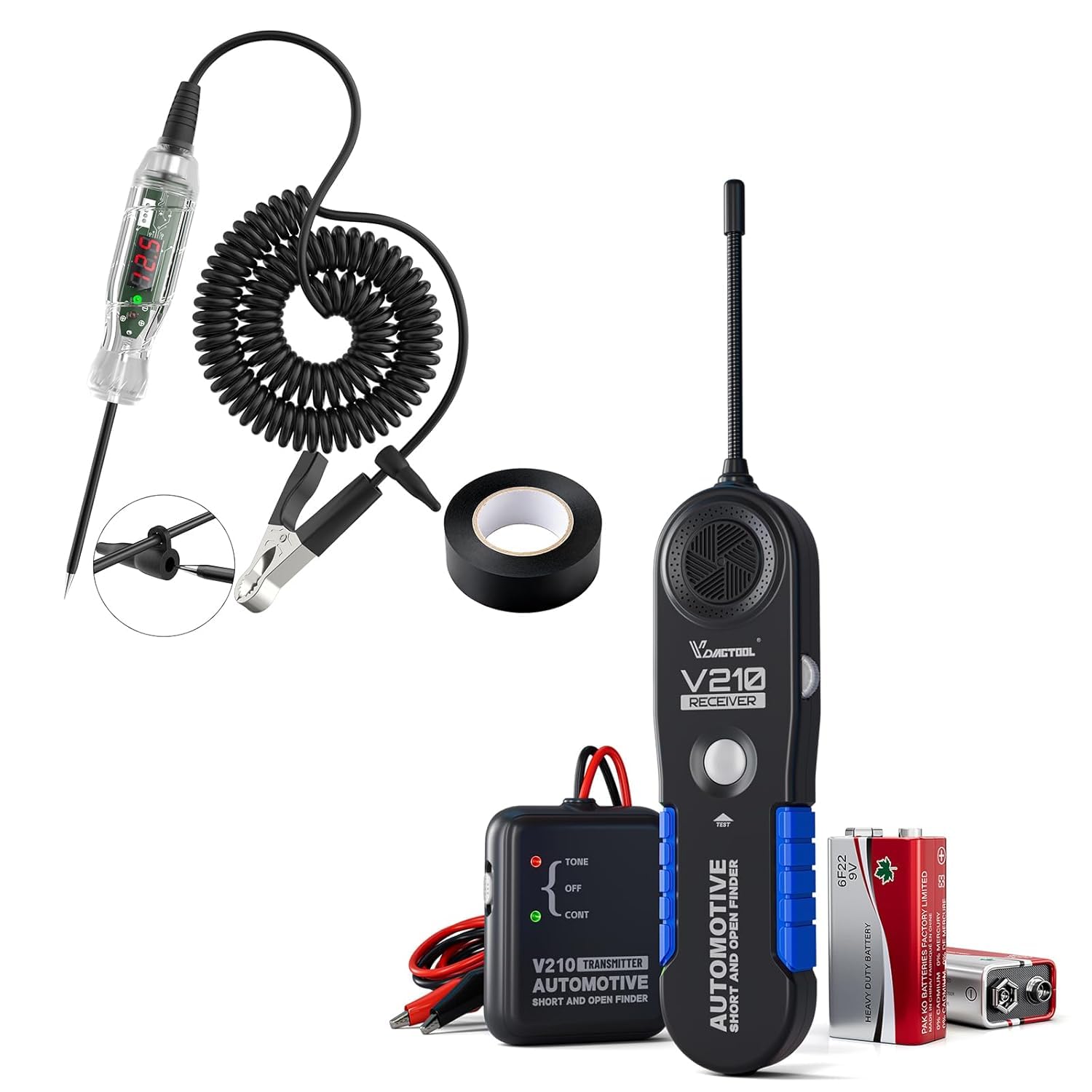 VDIAGTOOL V210 Traceur de Cables Electriques, Outil Detecteur De Fil Coupe Voiture 6-42V DC &Lampe de test automobile VDIAGTOOL P60 3-70 V CC numérique double LED