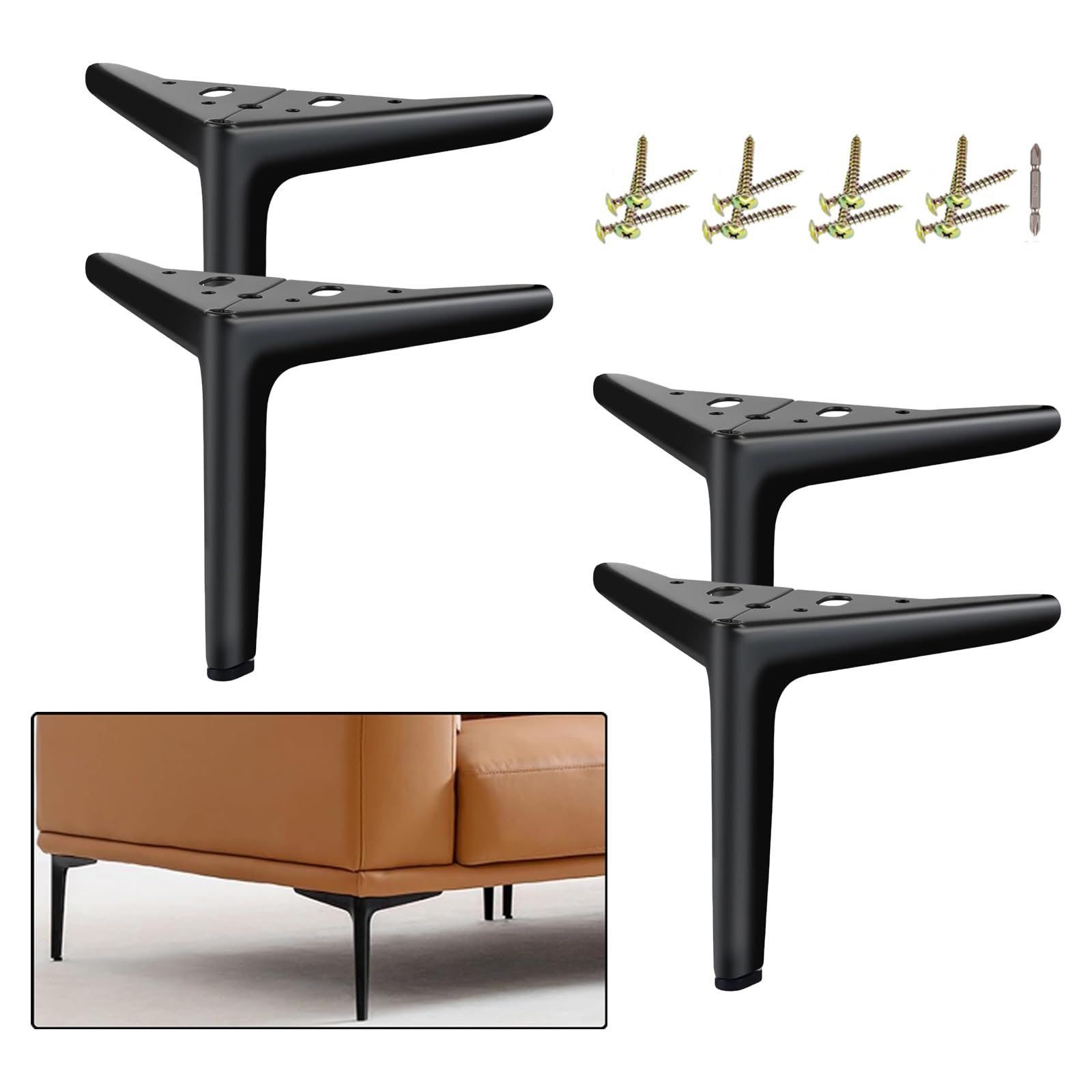 Patas para muebles de metal negro de 15 cm con tornillos incluidos para armarios y sofás